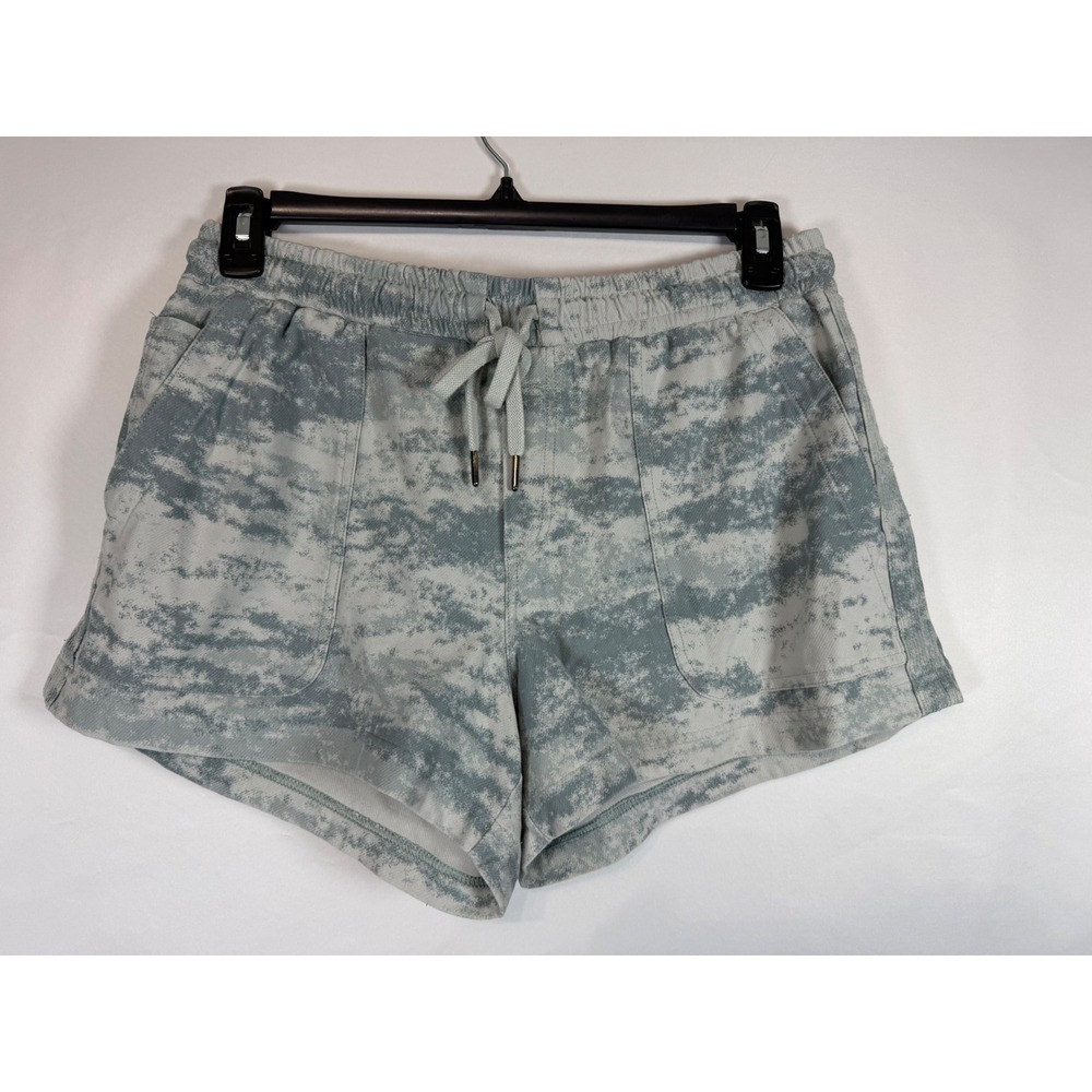 Athleta Farallon Camo Print Shorts Green White Drawstring Pockets Size L